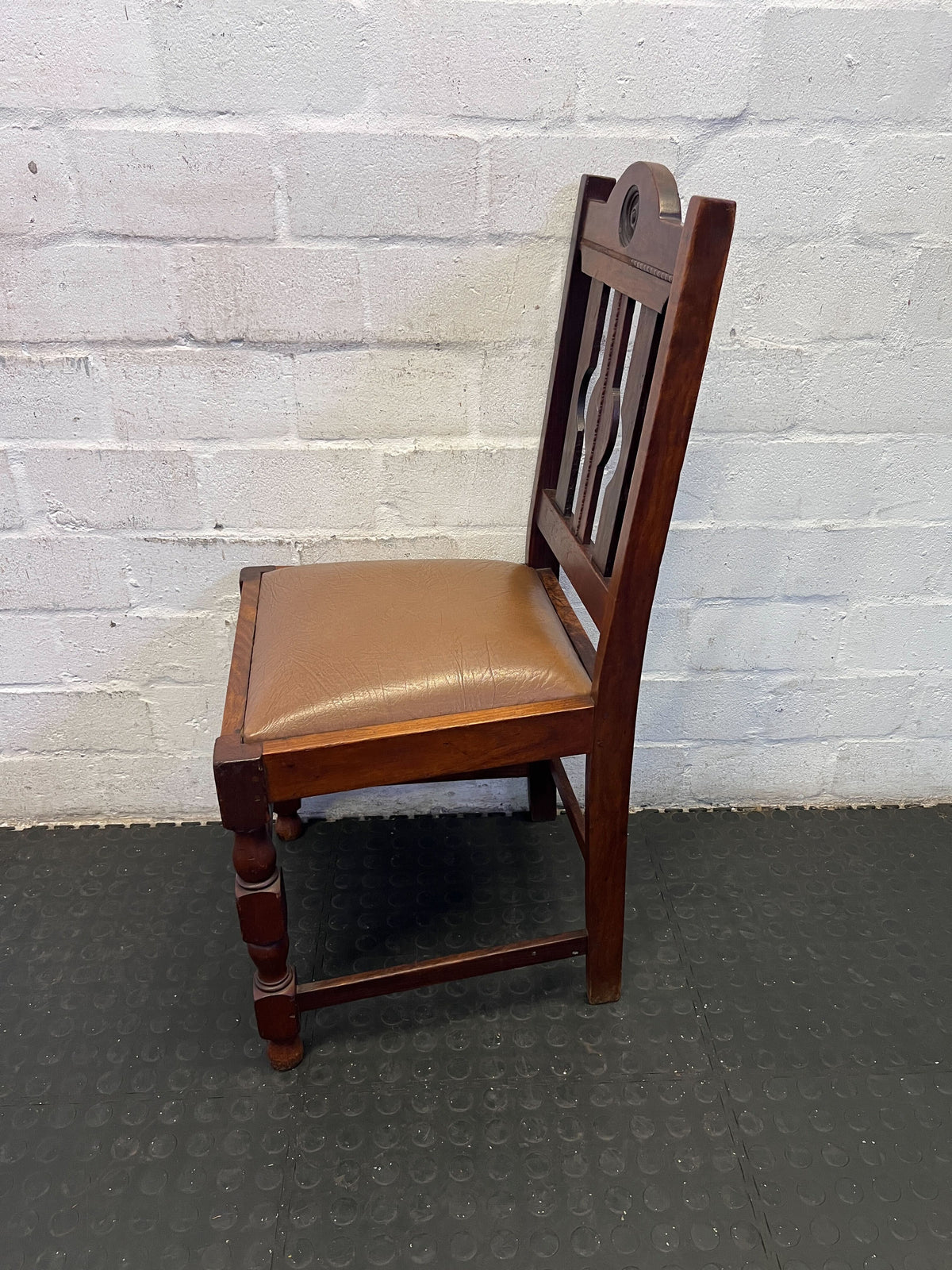 Charming Vintage Dark Wood Dining Chair with Padded Seat