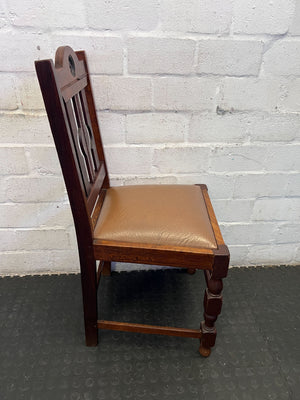 Charming Vintage Dark Wood Dining Chair with Padded Seat