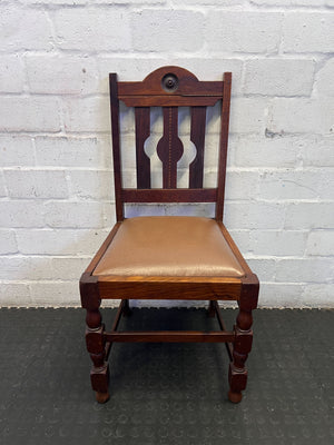 Charming Vintage Dark Wood Dining Chair with Padded Seat