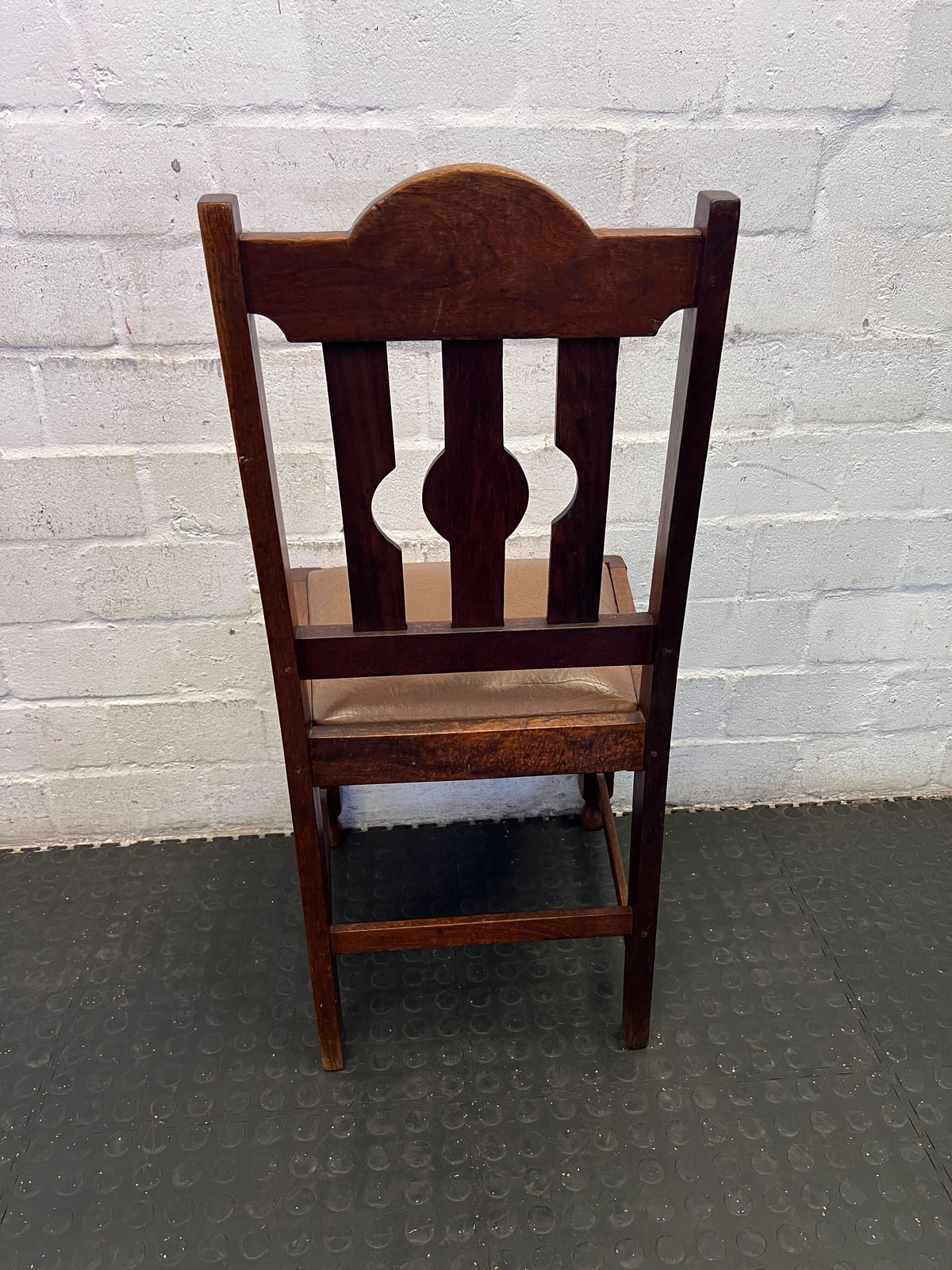 Charming Vintage Dark Wood Dining Chair with Padded Seat