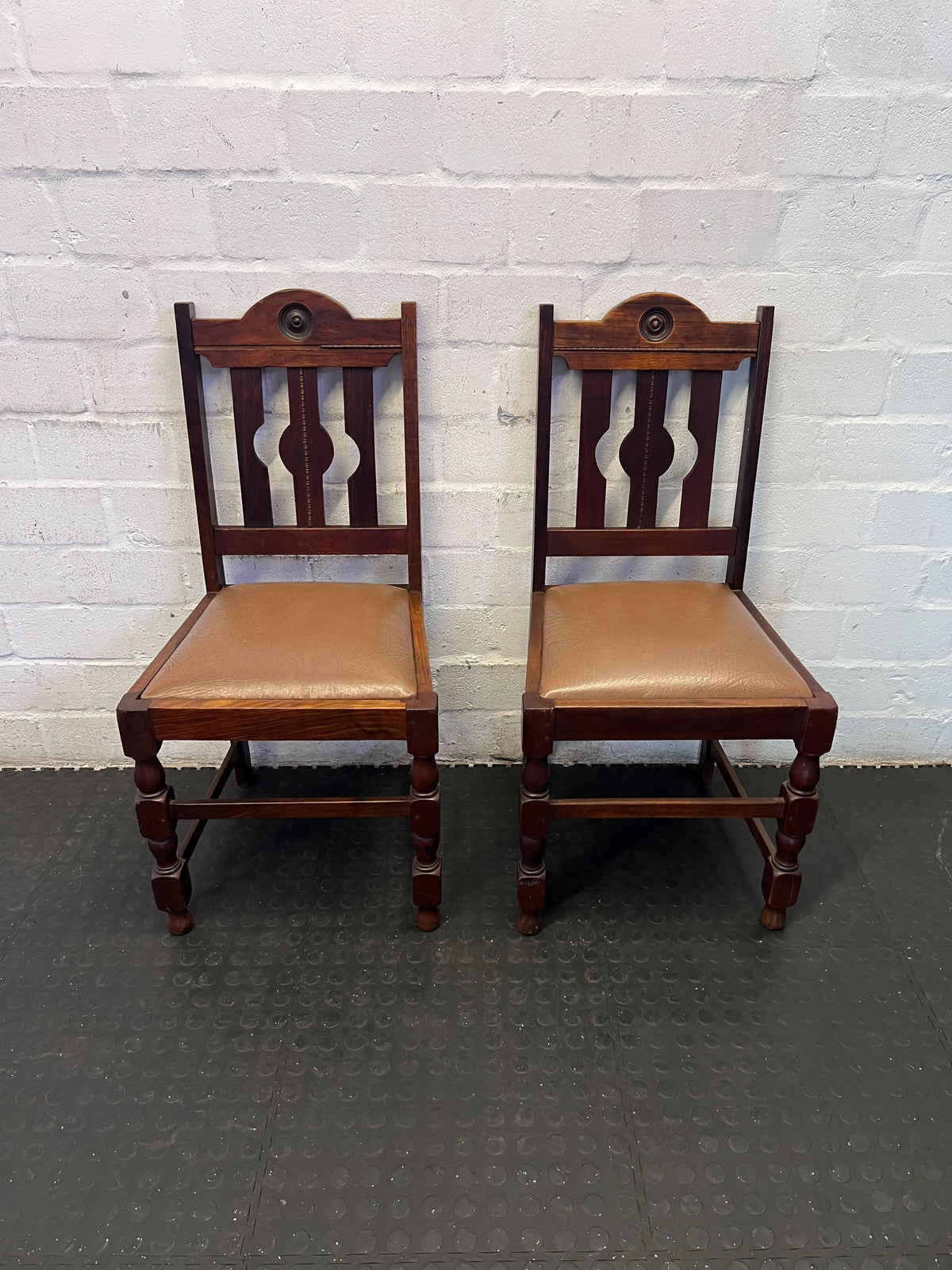 Charming Vintage Dark Wood Dining Chair with Padded Seat