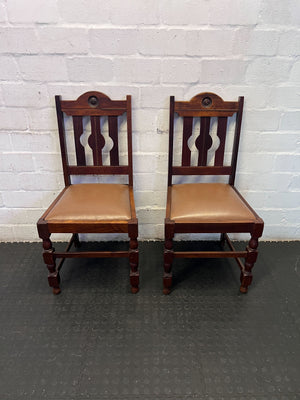 Charming Vintage Dark Wood Dining Chair with Padded Seat