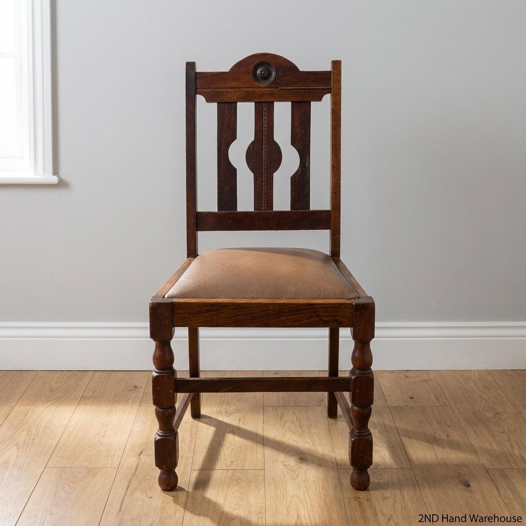 Charming Vintage Dark Wood Dining Chair with Padded Seat
