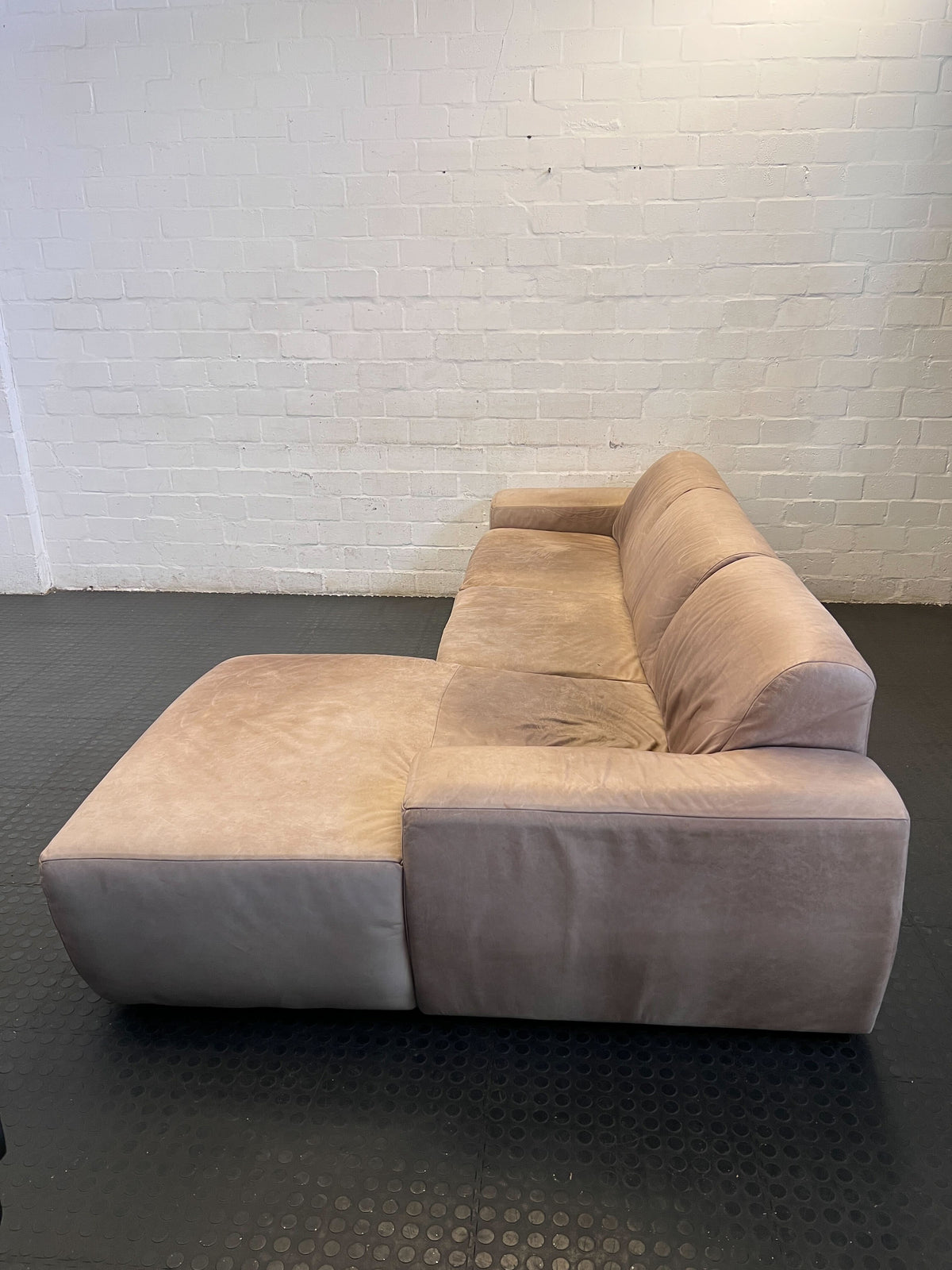 Cozy Beige Leather Corricraft Sectional Sofa with Right Chaise