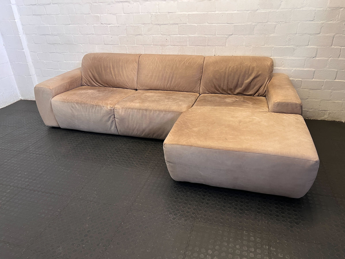 Cozy Beige Leather Corricraft Sectional Sofa with Right Chaise