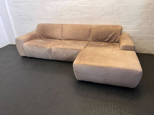 Cozy Beige Leather Corricraft Sectional Sofa with Right Chaise