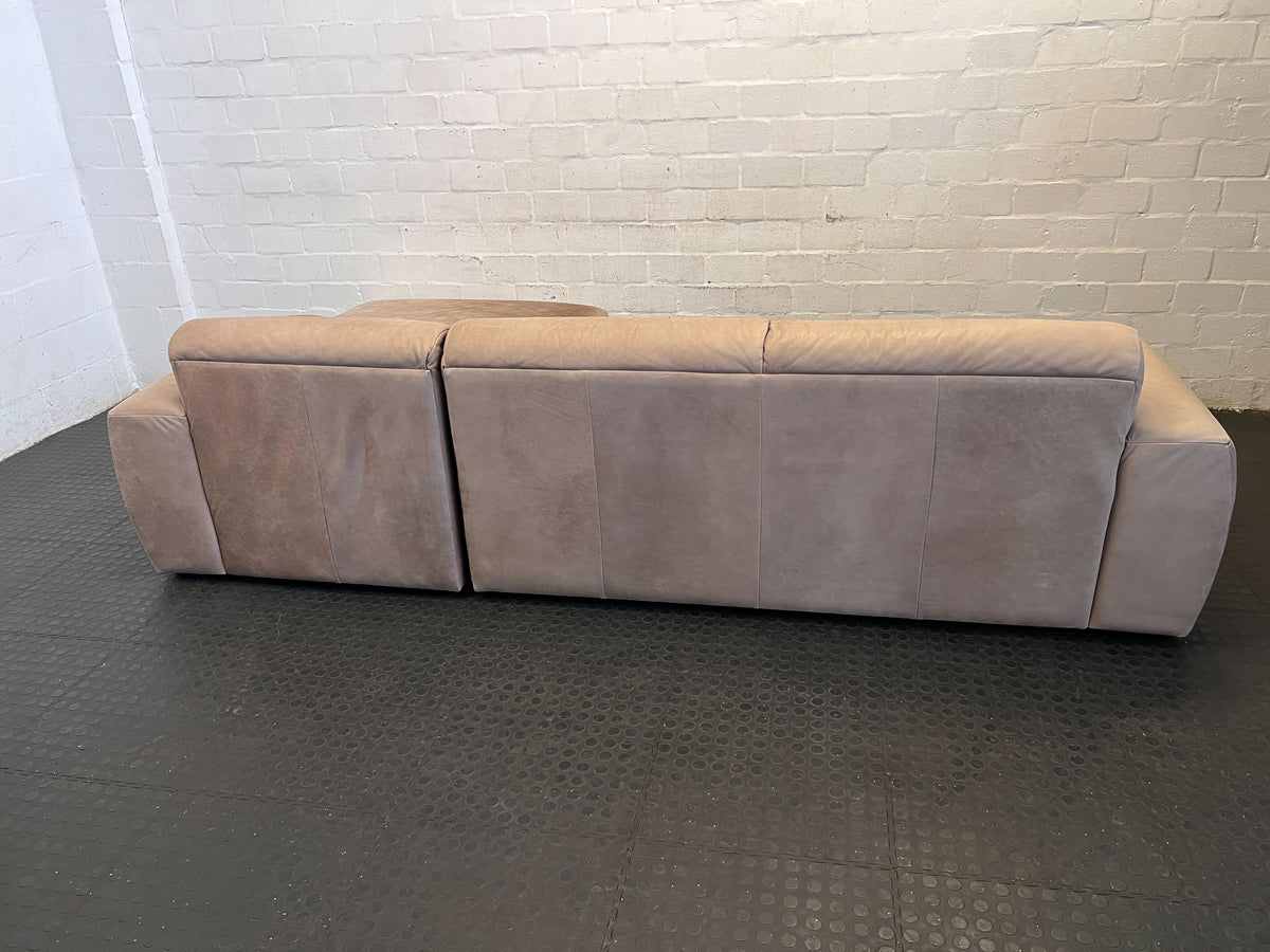 Cozy Beige Leather Corricraft Sectional Sofa with Right Chaise