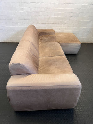 Cozy Beige Leather Corricraft Sectional Sofa with Right Chaise