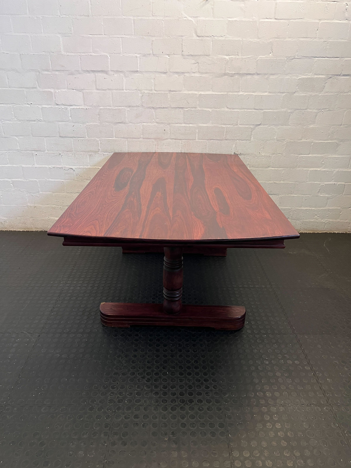 Elegant Tamboti Wooden Dining Table - Pedestal Base & Curved Ends 180 x 106cm