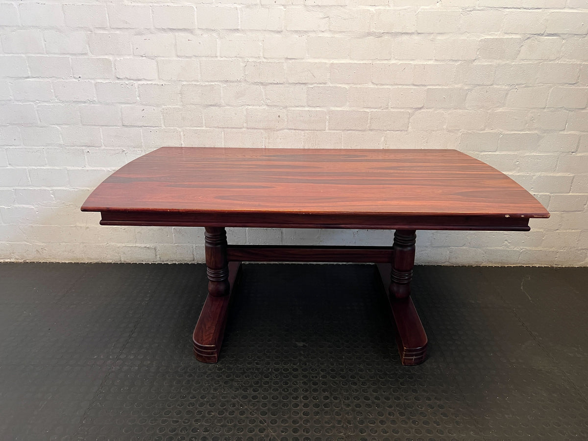 Elegant Tamboti Wooden Dining Table - Pedestal Base & Curved Ends 180 x 106cm
