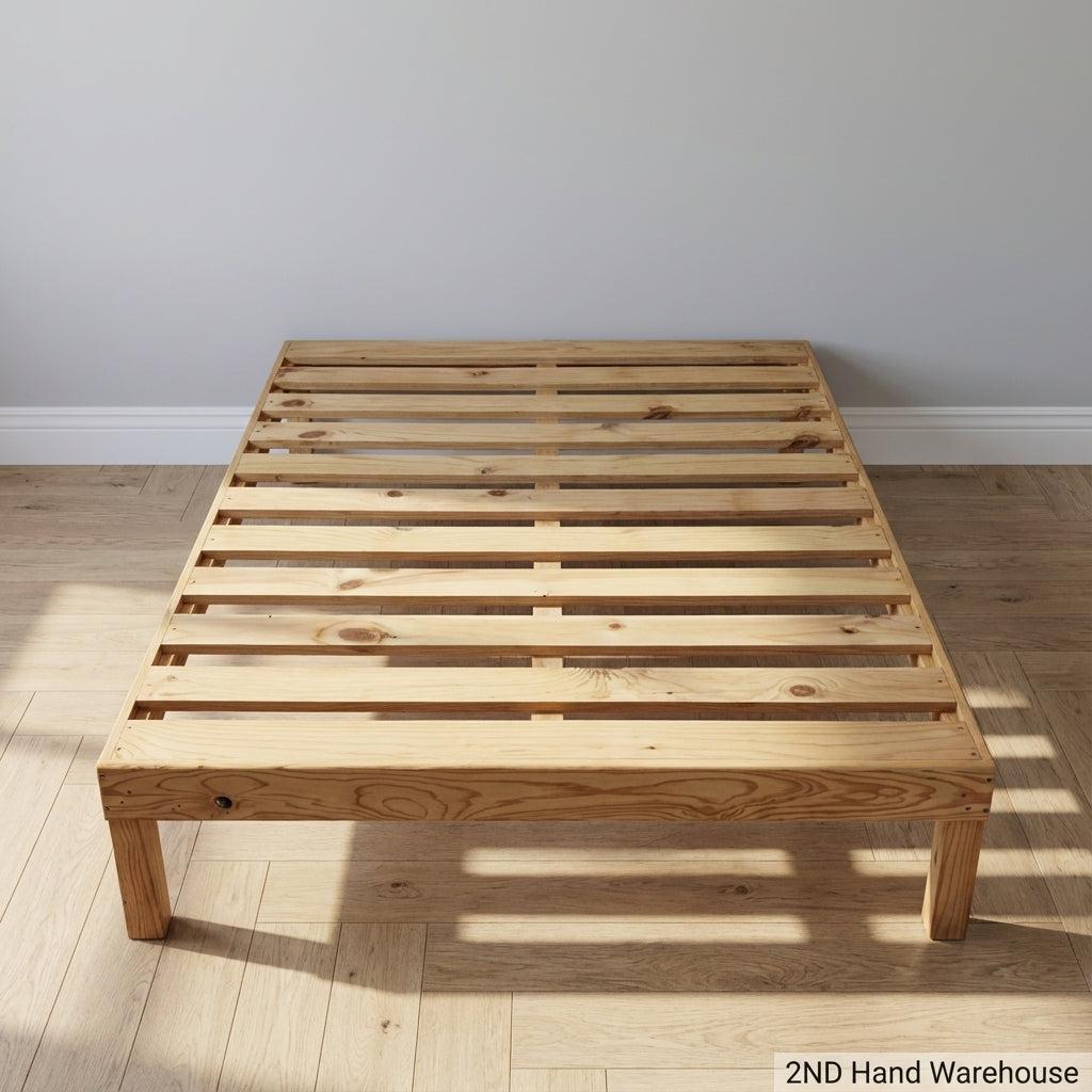 Sturdy Pine Wood Slatted Bed Frame - 2ndhandwarehouse.com