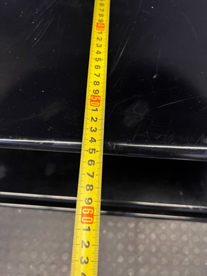 Sleek Black Mirrored Display Unit with Shelves & Drawer