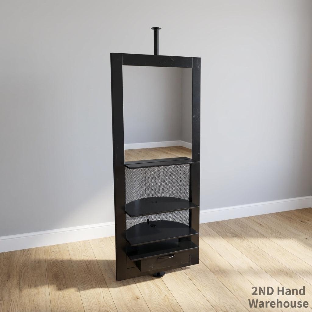 Sleek Black Mirrored Display Unit with Shelves & Drawer