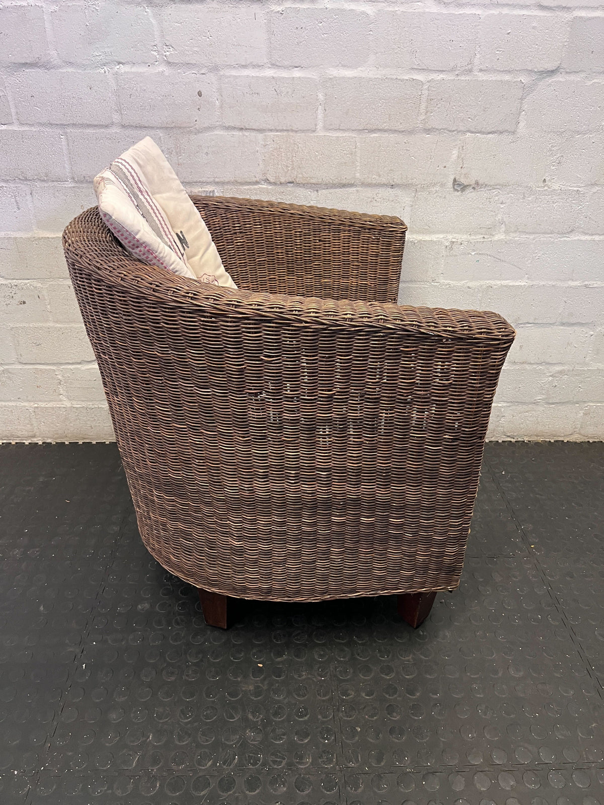 Vintage-Style Wicker Armchair with French Garden Cushion