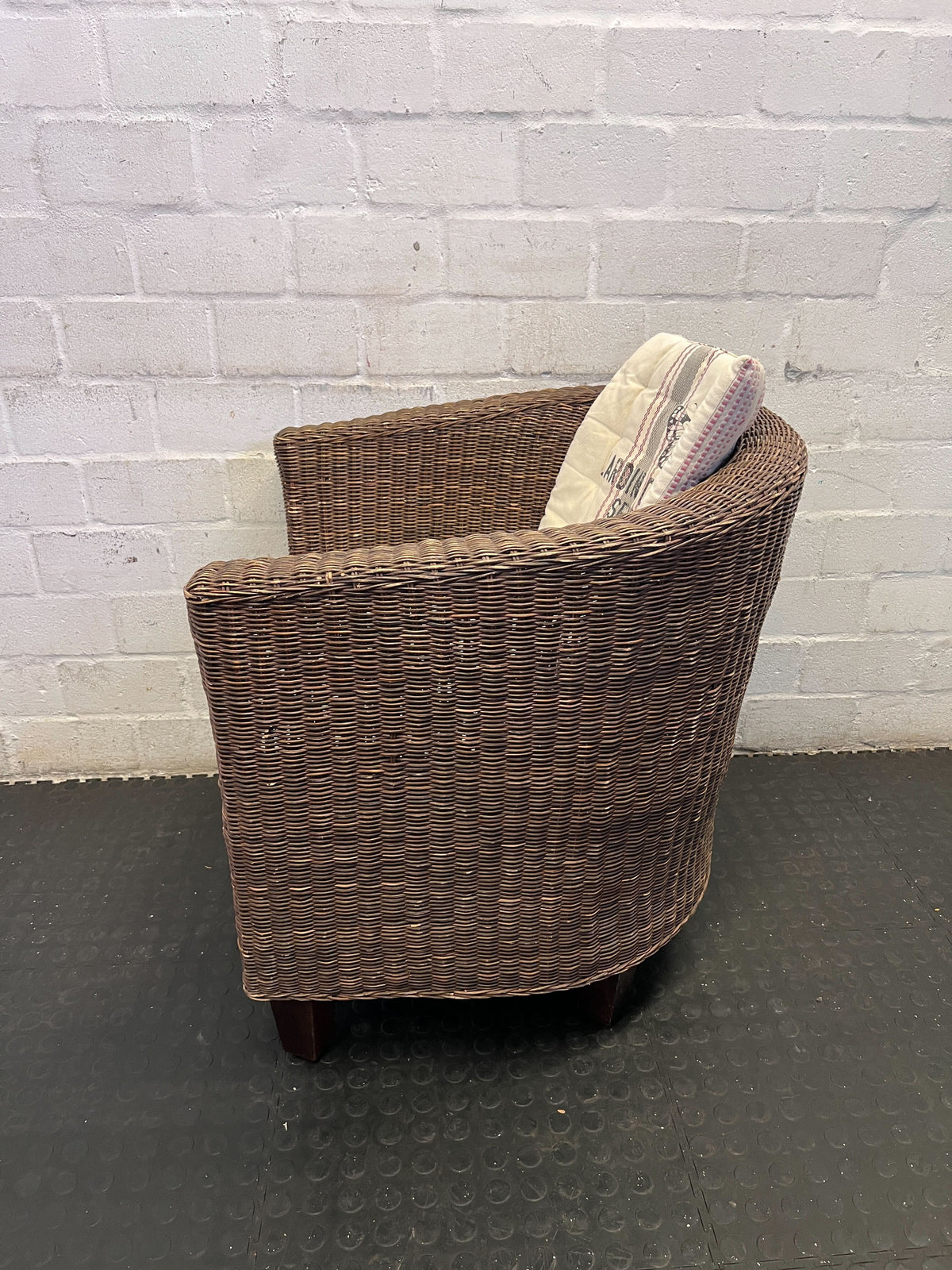 Vintage-Style Wicker Armchair with French Garden Cushion
