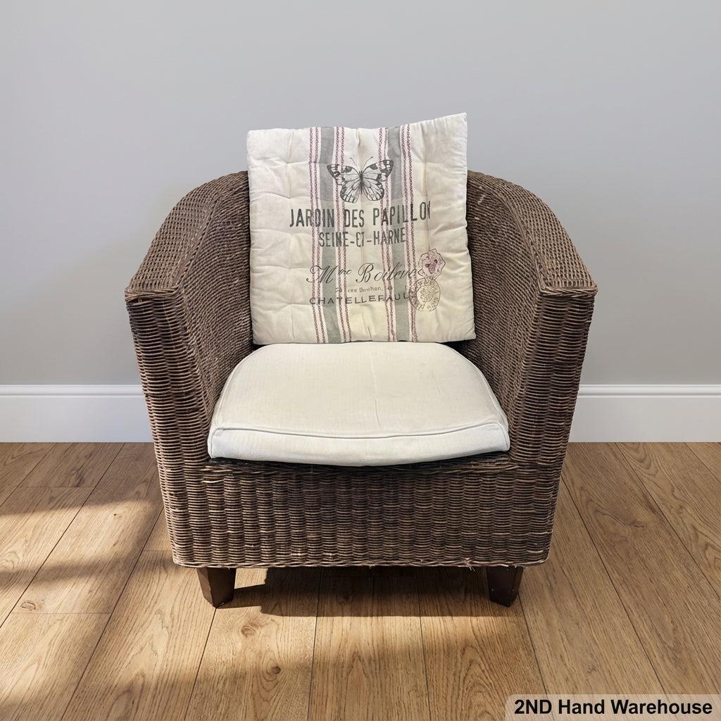 Vintage-Style Wicker Armchair with French Garden Cushion