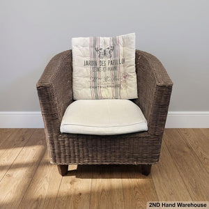 Vintage-Style Wicker Armchair with French Garden Cushion