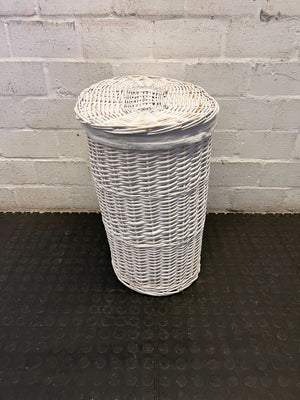 Charming White Wicker Laundry Hamper with Lid
