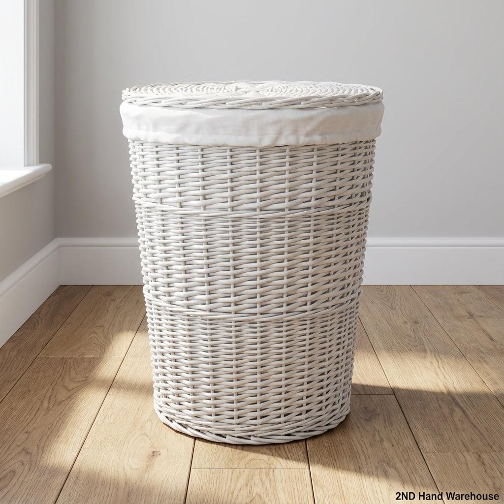 Charming White Wicker Laundry Hamper with Lid