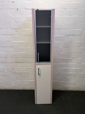 Chic Pink & White Slimline Storage Cabinet with Frosted Glass Door
