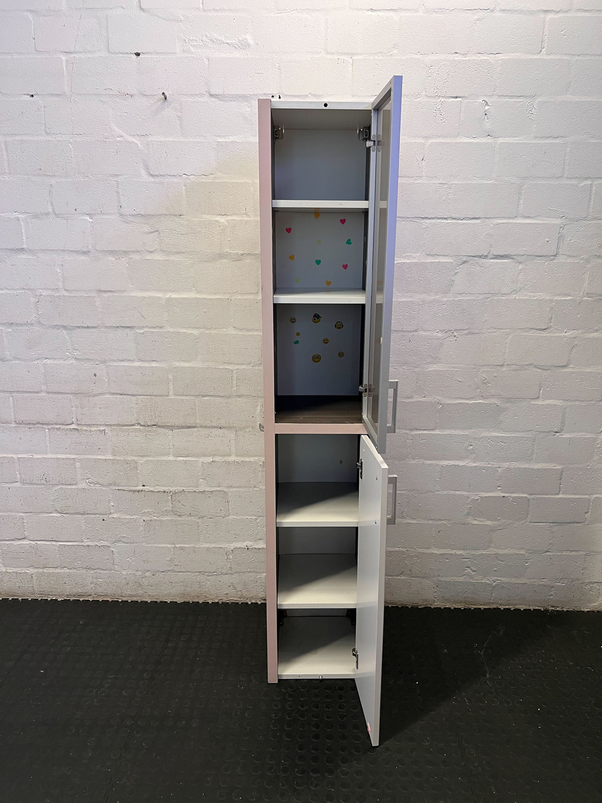 Chic Pink & White Slimline Storage Cabinet with Frosted Glass Door