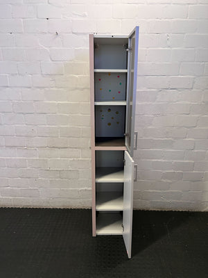 Chic Pink & White Slimline Storage Cabinet with Frosted Glass Door