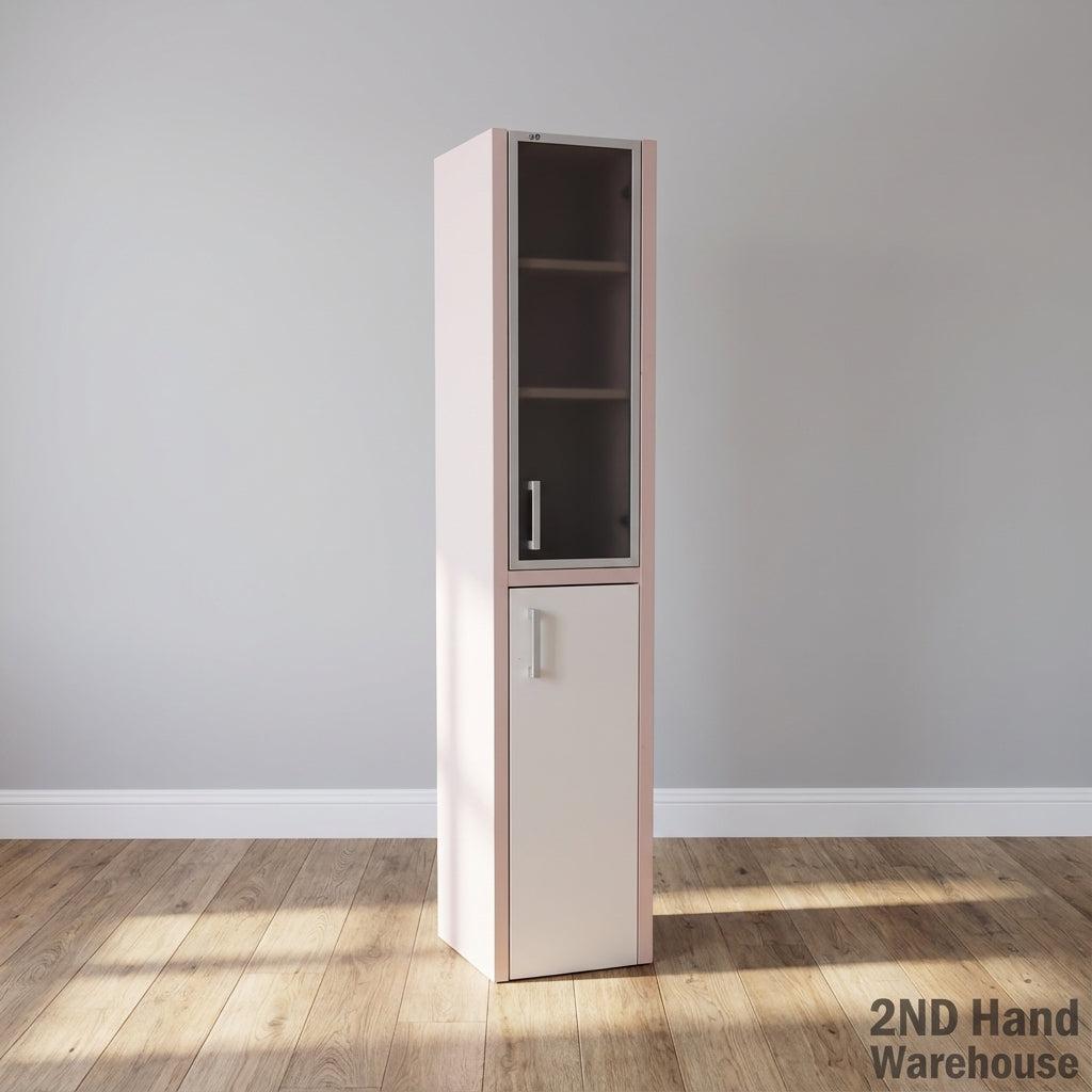 Chic Pink & White Slimline Storage Cabinet with Frosted Glass Door