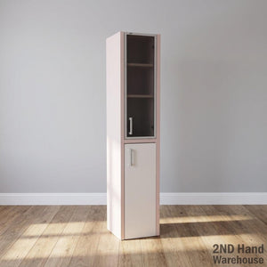 Chic Pink & White Slimline Storage Cabinet with Frosted Glass Door