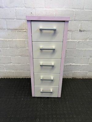 Charming Pink & White 5-Drawer Tallboy Storage Unit