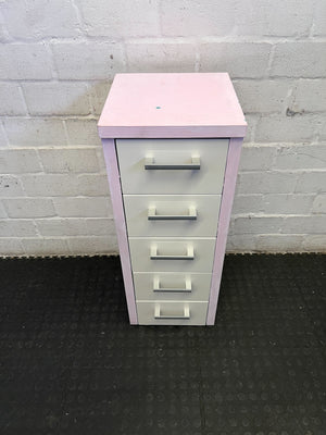 Charming Pink & White 5-Drawer Tallboy Storage Unit