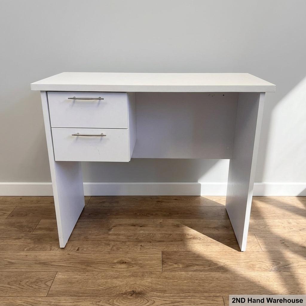Chic White Minimalist Desk with 2 Drawers