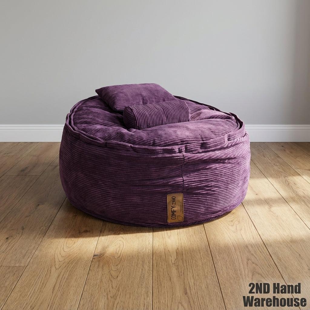 Comfy ZAK Purple Corduroy Bean Bag & Pillows