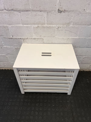 White Slatted Storage Hamper with Lid
