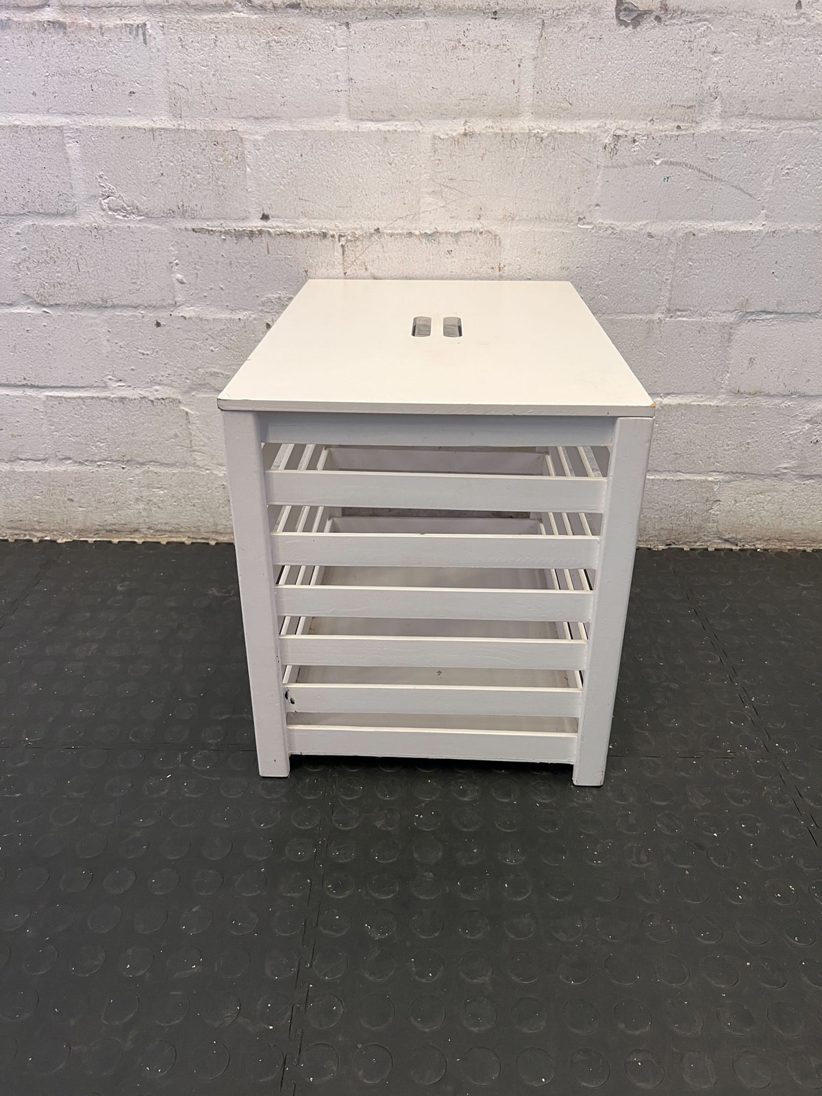 White Slatted Storage Hamper with Lid