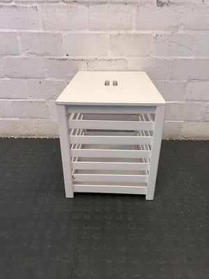 White Slatted Storage Hamper with Lid