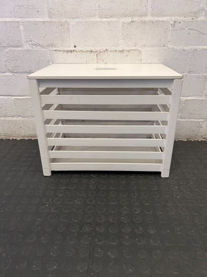 White Slatted Storage Hamper with Lid