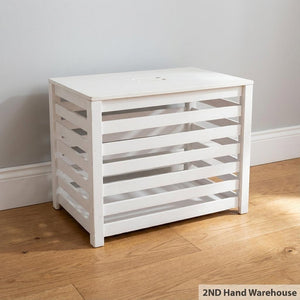White Slatted Storage Hamper with Lid