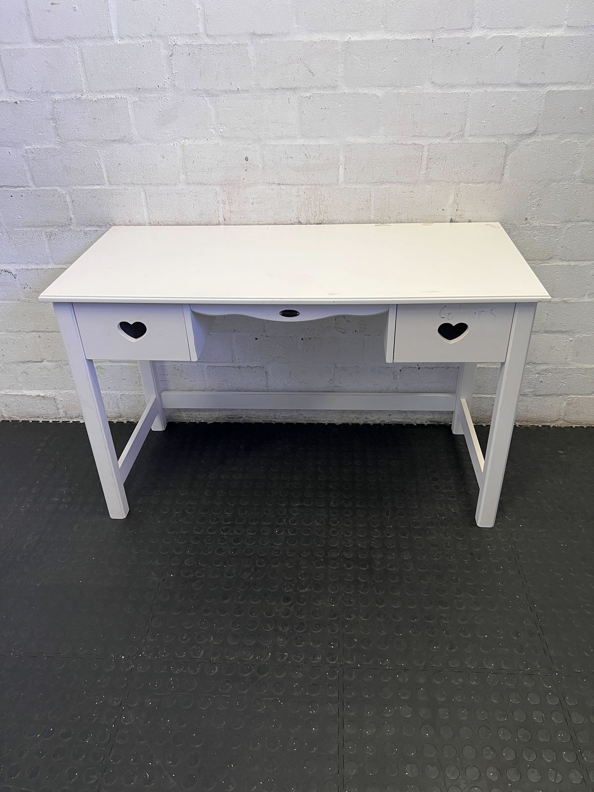 Charming White Desk with Heart Drawer Pulls