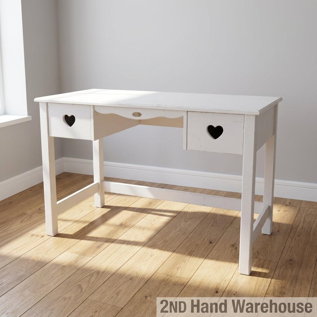 Charming White Desk with Heart Drawer Pulls