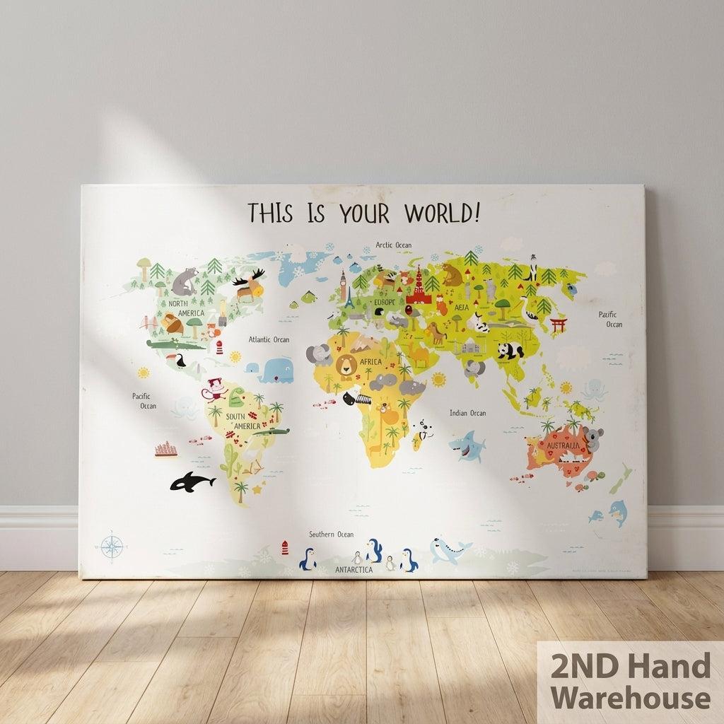 Vibrant Kids' World Map Canvas Wall Art 'This Is Your World!' 130 x 90cm