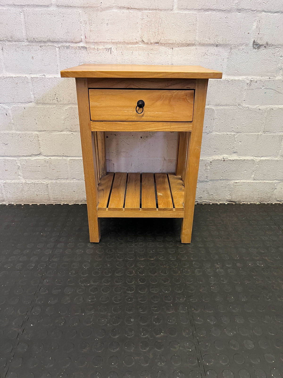 Rustic Wood Bedside Table with Drawer & Shelf