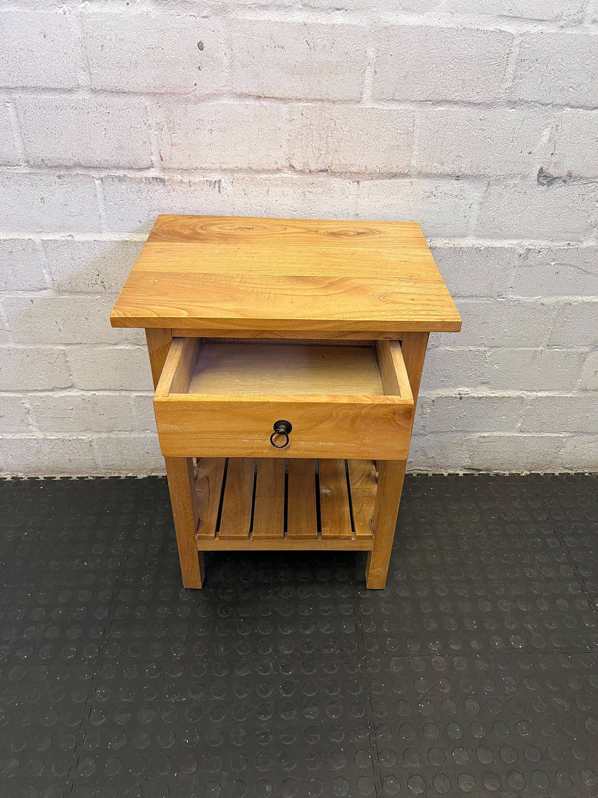 Rustic Wood Bedside Table with Drawer & Shelf