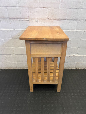 Rustic Wood Bedside Table with Drawer & Shelf