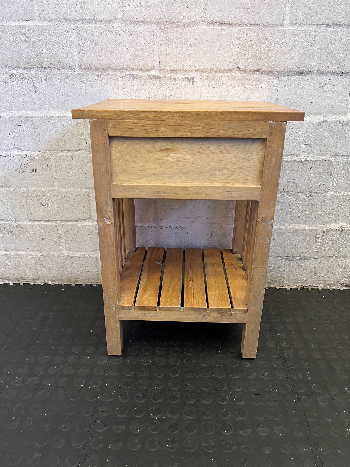 Rustic Wood Bedside Table with Drawer & Shelf