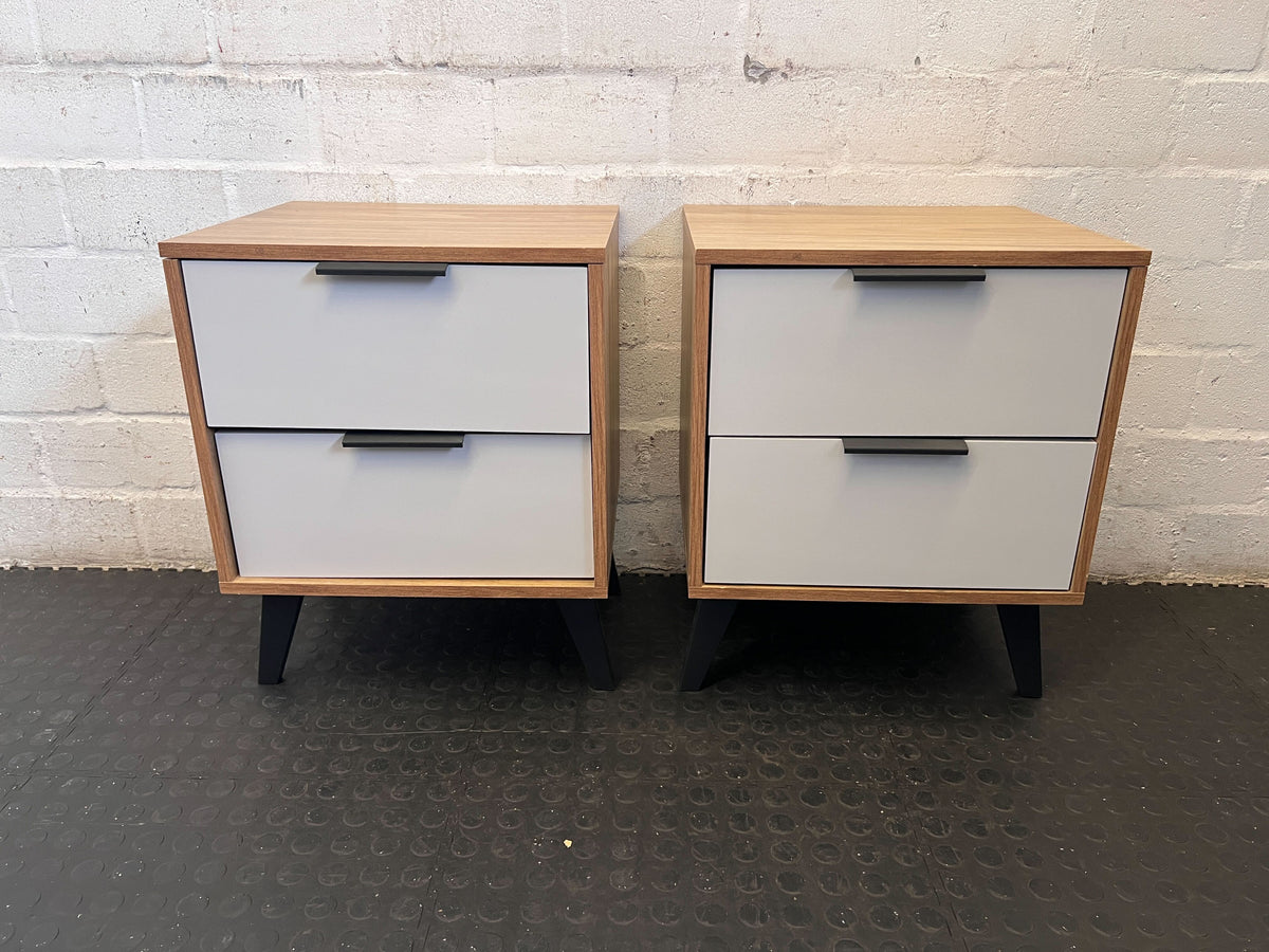 Stylish Grey & Wood Look Two-Drawer Bedside Table