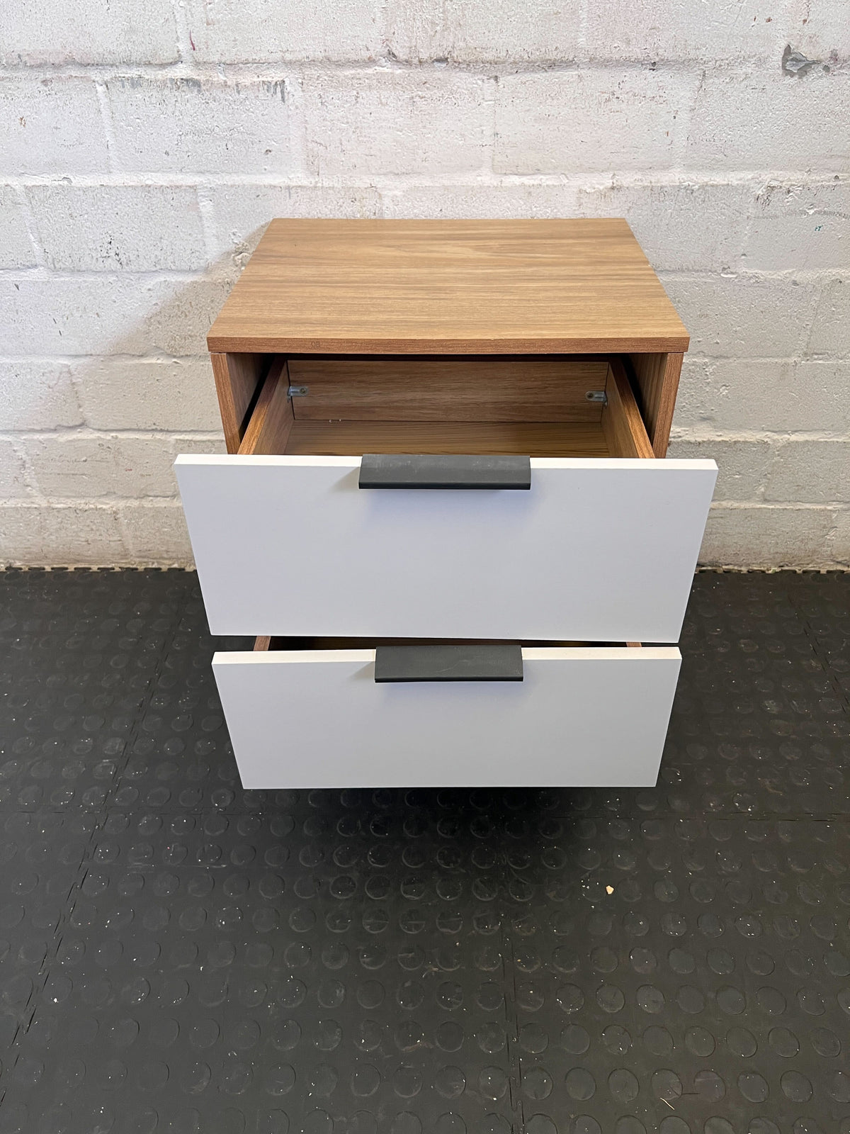 Stylish Grey & Wood Look Two-Drawer Bedside Table