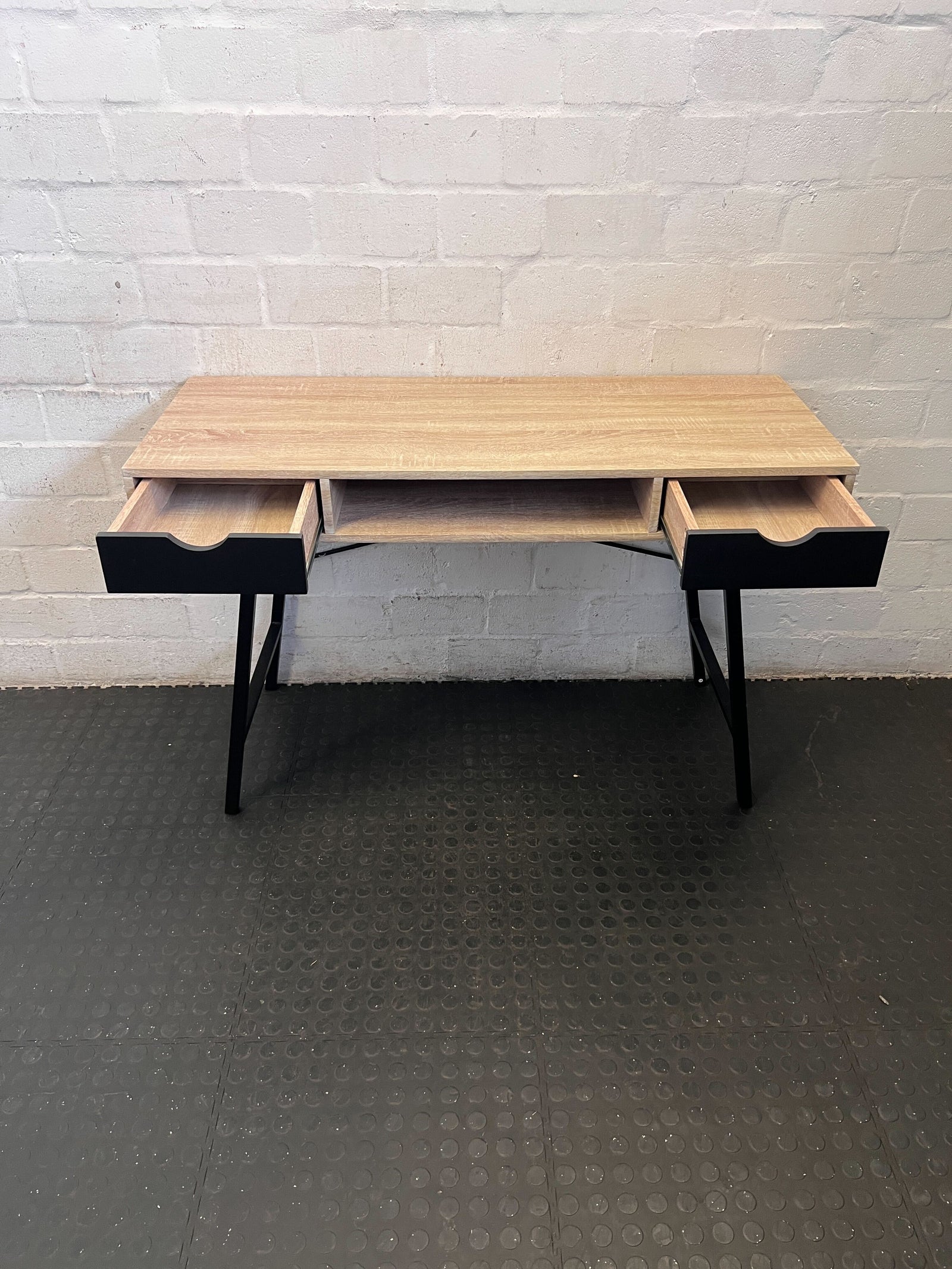 Modern Light Wood & Black Accent Desk with Drawers ✨