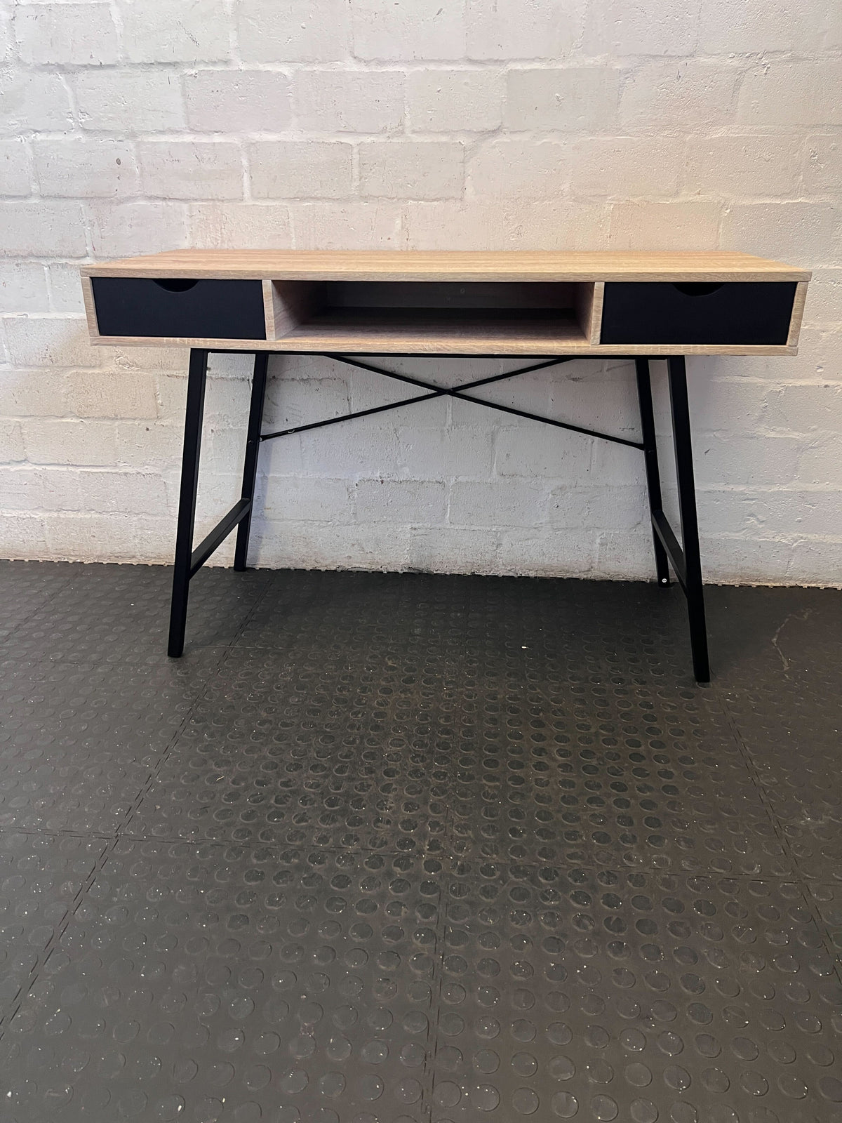 Modern Light Wood & Black Accent Desk with Drawers ✨