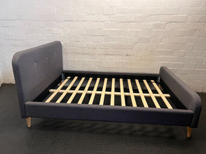 Chic Grey Upholstered Double Bed Frame - Mid-Century Style
