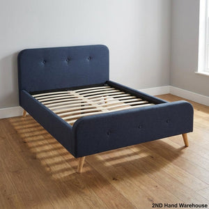 Chic Grey Upholstered Double Bed Frame - Mid-Century Style